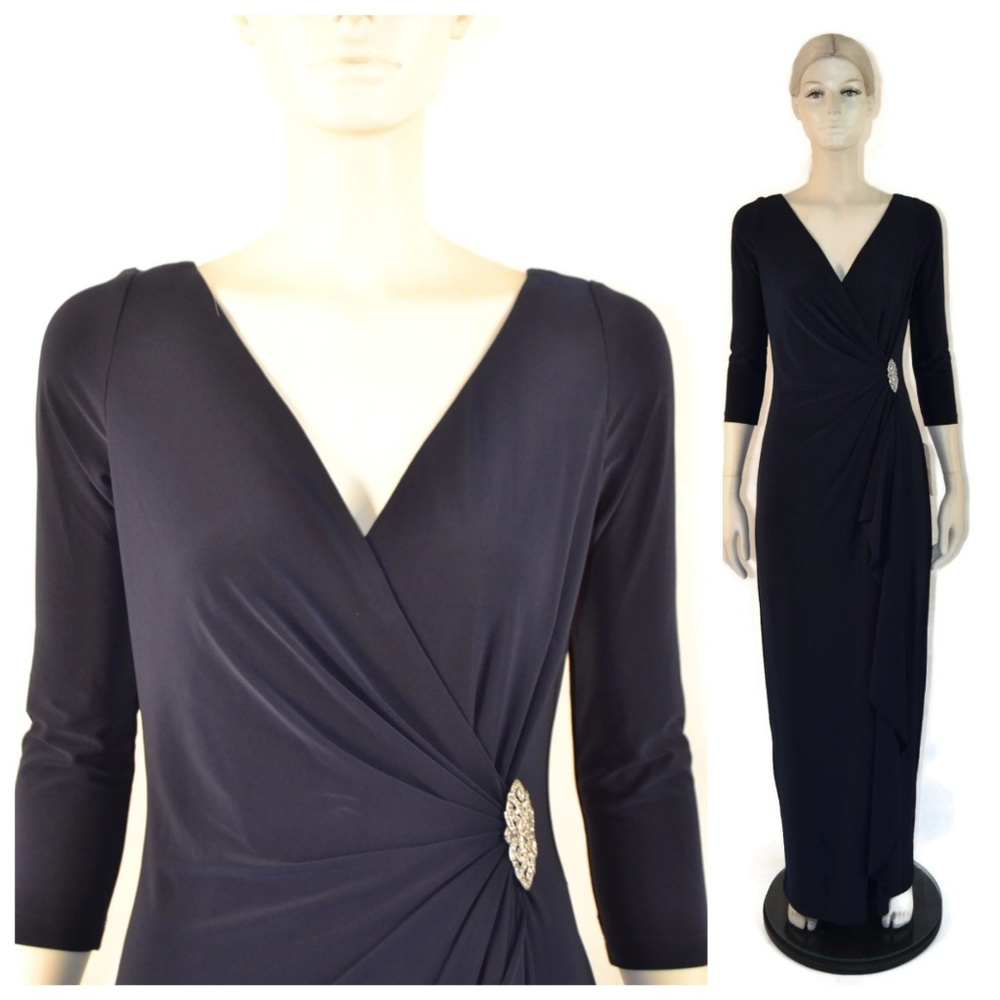 Ralph Lauren Blue Navy Long Sleeve Jersey Gown 6